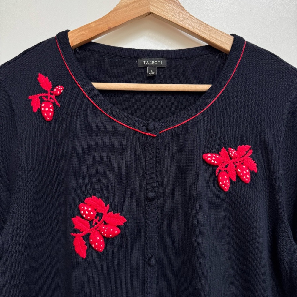 Talbots Embroidered 3d Strawberry Button Front Ch… - image 3